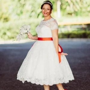 Vintage theelengte kant prinses jaren 1950 retro stijl land trouwjurk