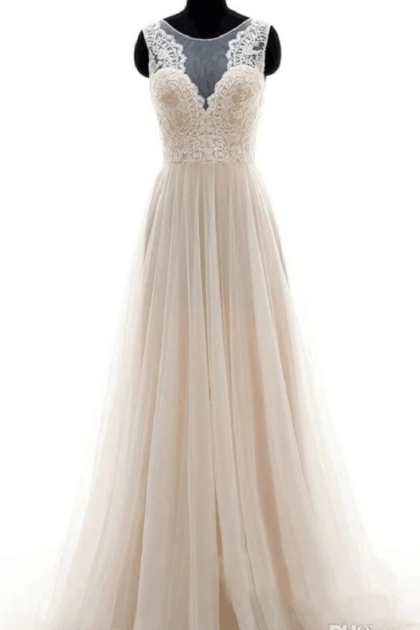 Vintage trouwjurk A-lijn bruiloft Dess Flowy trouwjurk Boho Tule trouwjurk WS067 - Afbeelding 2