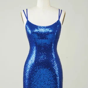 Royal Blue Sequin Backless Tight Homecoming Dress Mini Party Dress