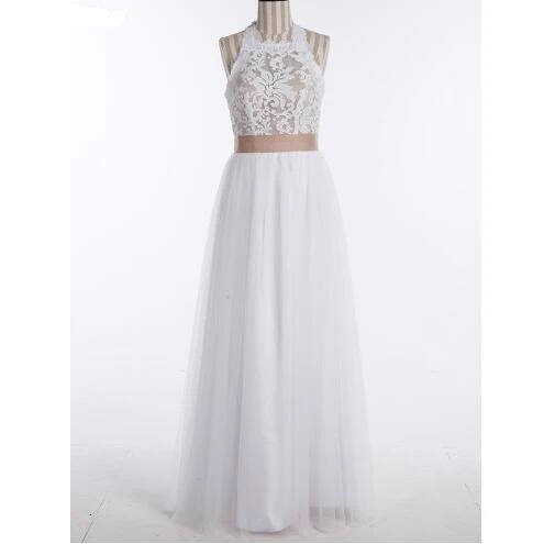 Doorzichtige halter kanten top pure backless Boho trouwjurk - Afbeelding 3