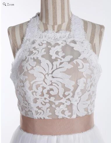 Doorzichtige halter kanten top pure backless Boho trouwjurk - Afbeelding 4