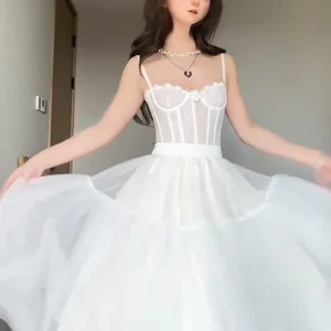 Witte Tule prinses korte korset trouwjurk