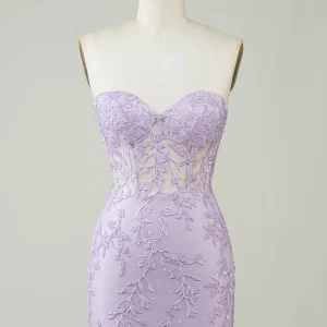Sweetheart Purple Corset Bodycon Homecoming Dress with Appliques