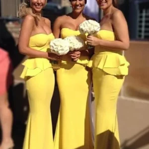 Gele zeemeermin bruidsmeisjesjurken Lange bruidsmeisjesjurken Eenvoudige bruidsmeisjesjurken