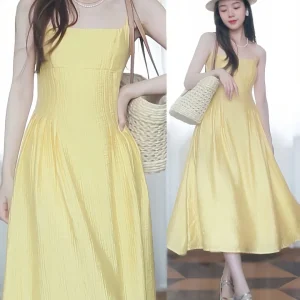 Gele zomer midi-jurk