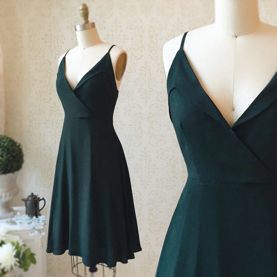 A-Line V-Neck Short Dark Green Prom Dress, Homecoming Formal Gown - Afbeelding 3