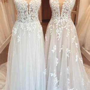 Sweetheart A-Line Wedding Dress Open Back Ruffles with Appliques Lace For Bridal