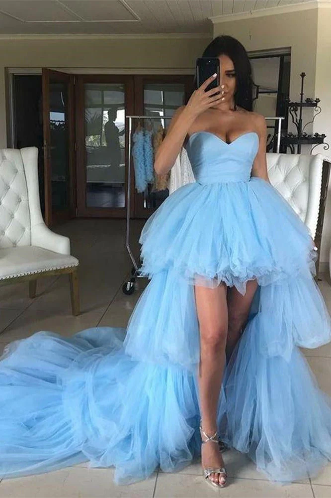Elegant Blue Sweetheart Tulle Hi-Lo Prom Dress with Layered Skirt - Afbeelding 4