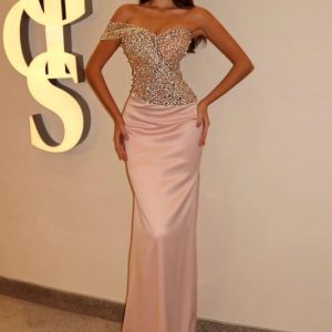 Elegant Asymmetric Sweetheart Sequins Satin Mermaid Prom Dress Long Gown