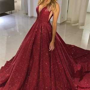 Sparkling Burgundy Sequin Sleeveless Evening Gown for Prom and Formal Events