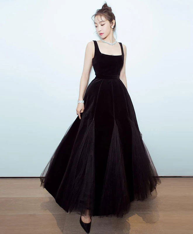 Black Velvet Tea Length Prom Dress Evening Gown - Afbeelding 2