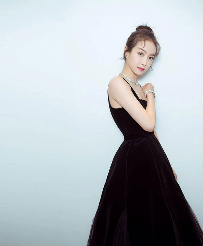 Black Velvet Tea Length Prom Dress Evening Gown - Afbeelding 3