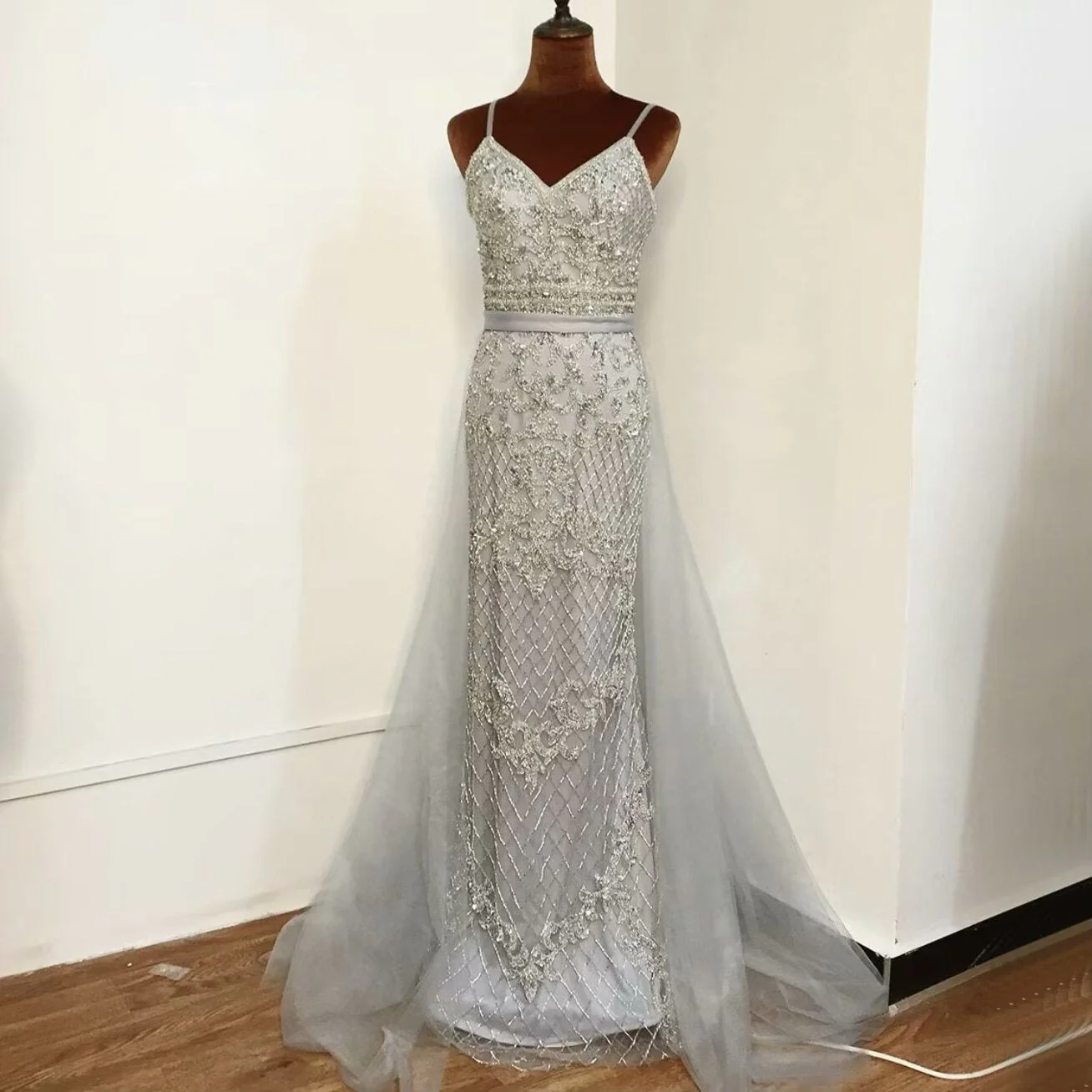 Champagne Sequined Mesh Prom Dress with Sleeveless A Line Backless Style - Afbeelding 5