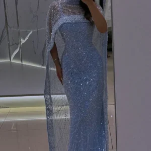 Charming Beading Spaghetti Straps High Neck Long Prom Dress with Wraps