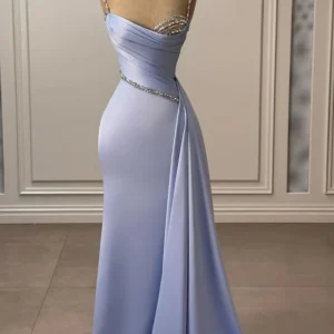 Charming Ruched Satin Mermaid Prom Dress Long with Train, Elegant Formal Gown