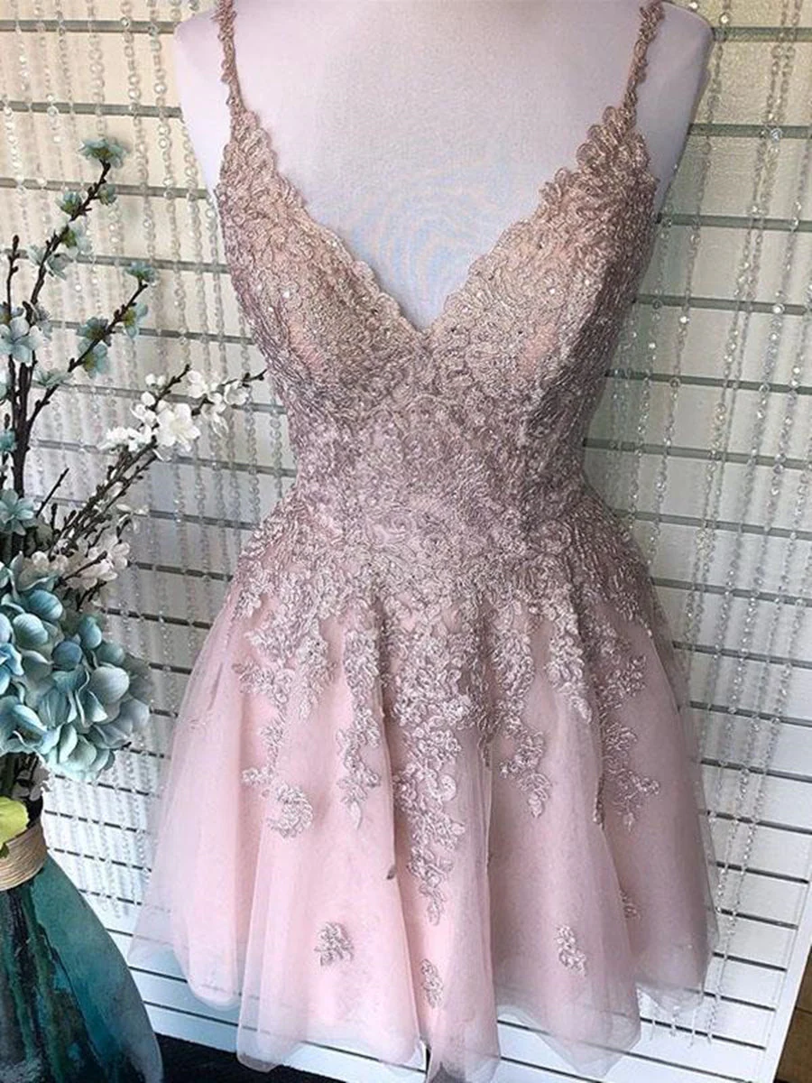 Elegant A-Line V-Neck Pink Lace Prom Dress: Backless, Formal, Graduation, Homecoming - Afbeelding 2