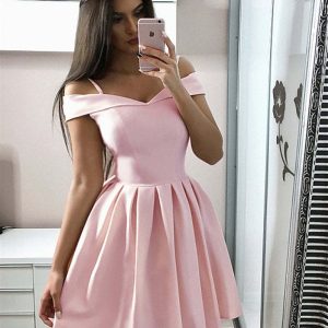Cute Off-the-Shoulder Pink Homecoming Dress Short Prom Formal Evening Gown