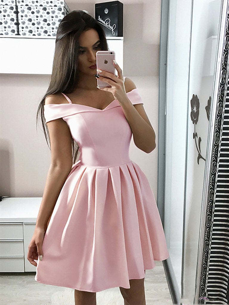 Cute Off-the-Shoulder Pink Homecoming Dress Short Prom Formal Evening Gown - Afbeelding 2