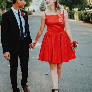 Charming Red Satin Short Prom Dress Mini Formal Homecoming Graduation Gown