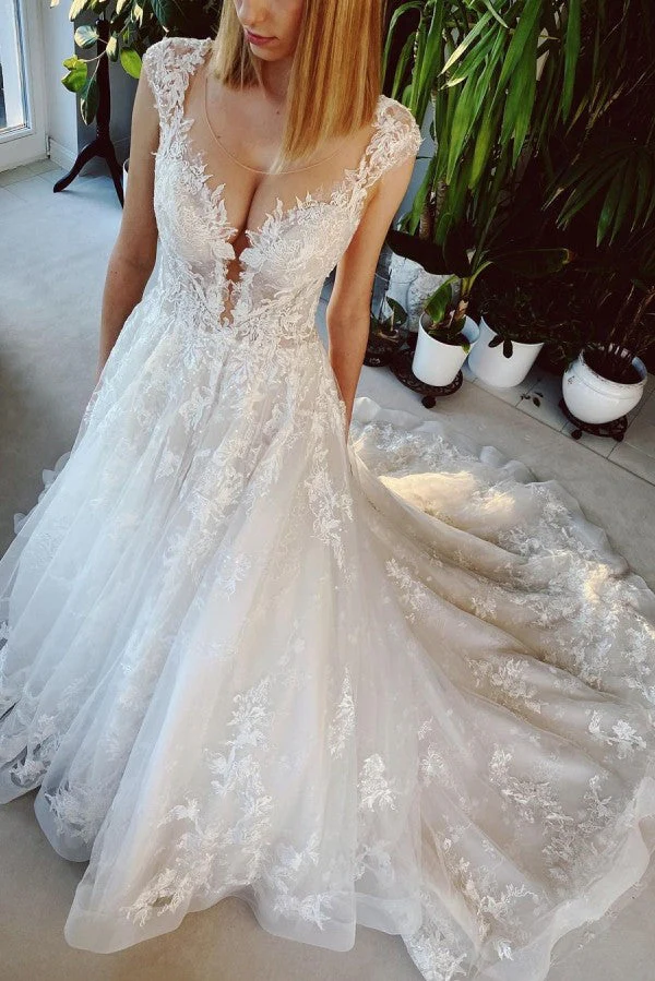 Short A-Line Jewel Wedding Dress with Delicate Lace Appliqués Elegant Design - Afbeelding 2