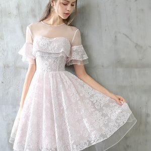 Elegant Cute Tulle Lace Short Prom Party Homecoming Dress