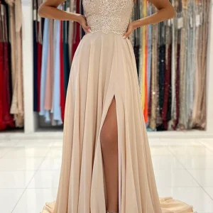 Elegant One-Shoulder Lace Appliqued Prom Dress with Slit for Special Occasions