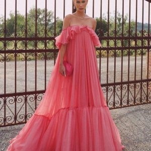 Long Formal Pink Prom Evening Gown For Women Party Dresses