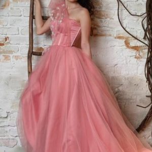 Elegant One-Shoulder Sleeveless Tulle Prom Gown with Exquisite Appliqués