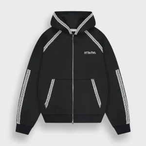 Off The Pitch Adorment Zip Hoodie | Black