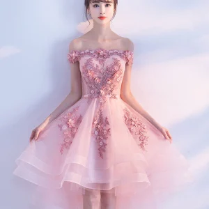 Adorable Pink Lace Tulle Short High Low Prom Dress for Unforgettable Nights