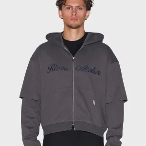 Rivero Atelier Double Layered Zip Hoodie | Dark Grey