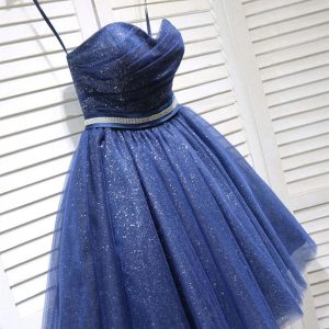 Sparkling Blue Strapless Short Prom Dress: Elegant Tulle A-Line Homecoming & Graduation Gown