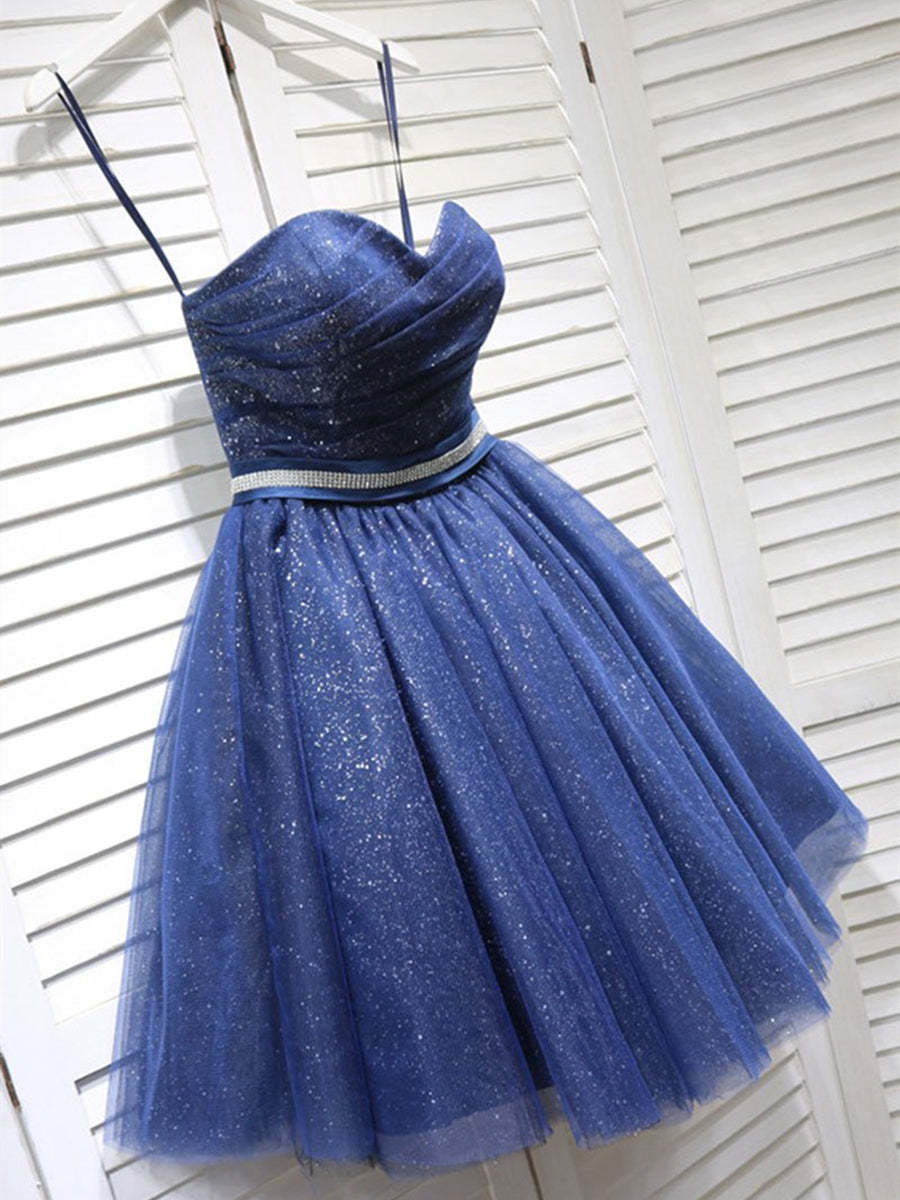 Sparkling Blue Strapless Short Prom Dress: Elegant Tulle A-Line Homecoming & Graduation Gown - Afbeelding 2
