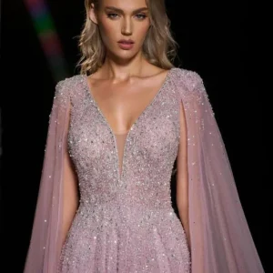 Sparkly Beaded V-Neck Sequins Lace Tulle Long Prom Dress