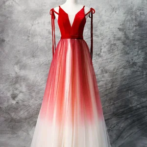 Ombre rode maxi lange a-lijn galajurk formele jurk