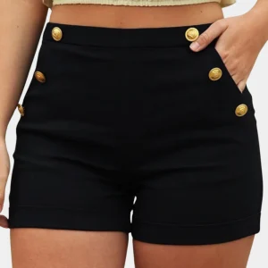 AILY | Elegante Dames Zomer Short met Gouden Knopen - Flatterend & Verfijnd